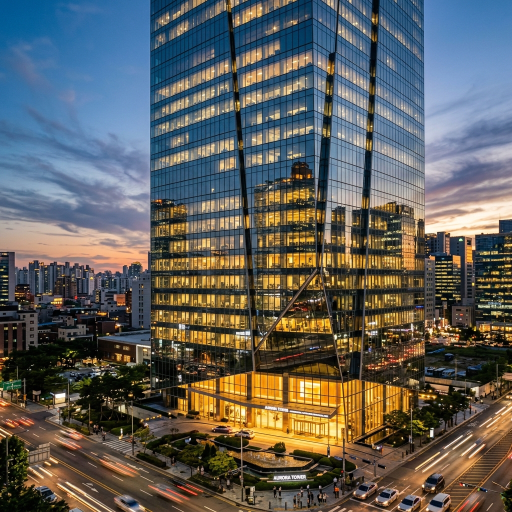 Glass corporate skyscraper exterior by Upside Builder